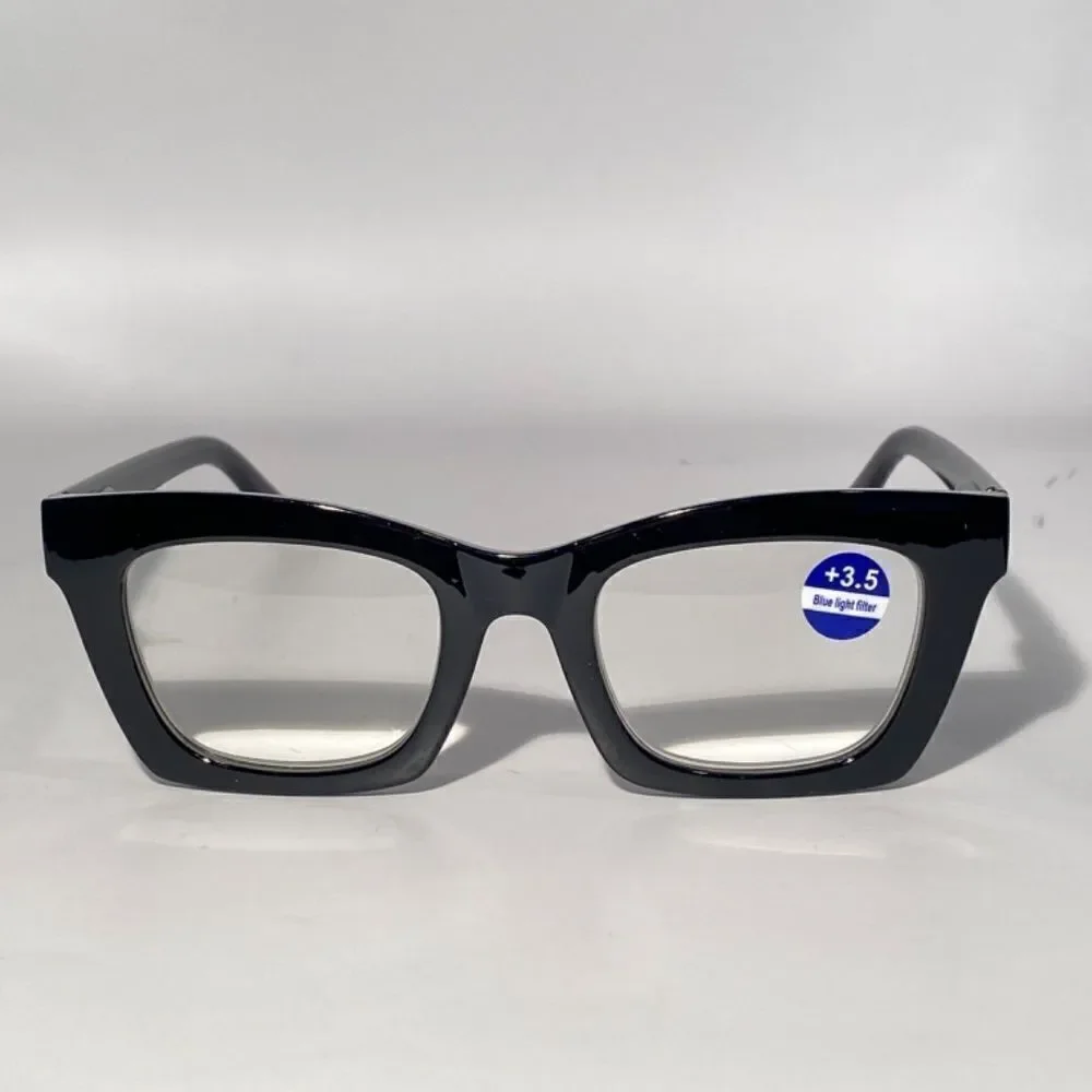 1146 Gretchen Reading Glasses 3.5 Sq Eyeglasses Black Frames Readers NWT
